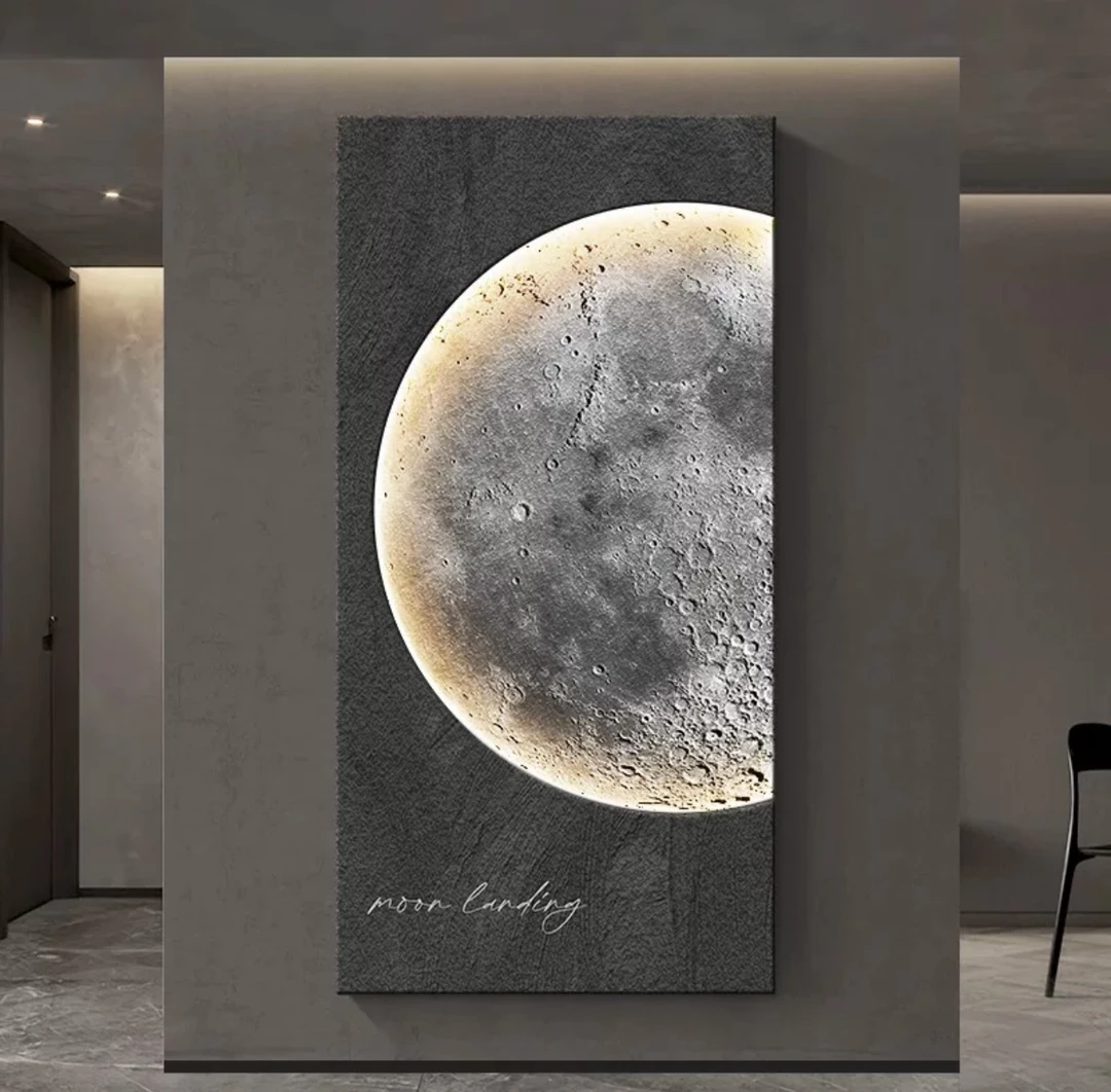 月球高级感砂岩画工艺装饰画走廊质感客厅卧室书房玄关