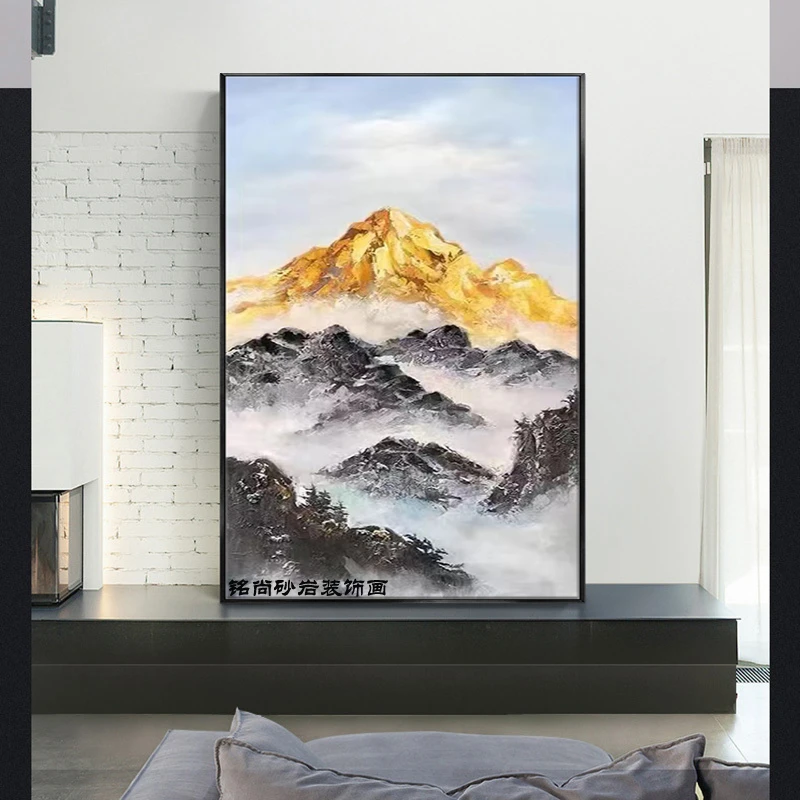 日照金山砂岩画现代简约玄关餐厅装饰画客厅墙壁沙发肌理感高级感