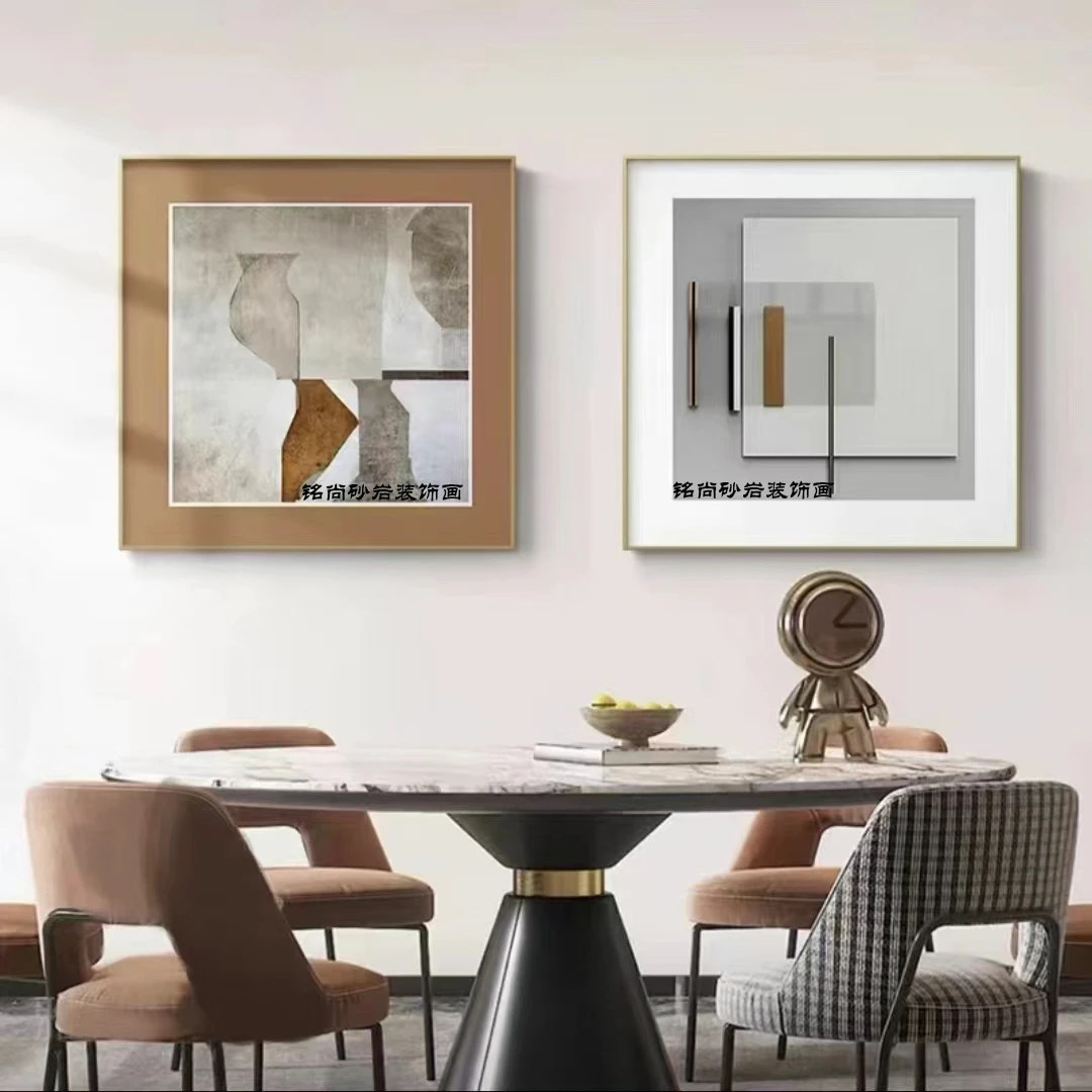 新款几何抽象砂岩画现代画客厅轻奢风背景二联美观防水家里质感装