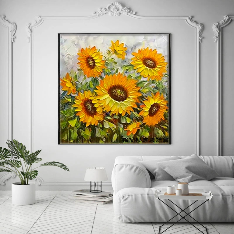晴空向日葵砂岩画梵高名画卧室背景美观玄关手工走廊餐厅装饰画