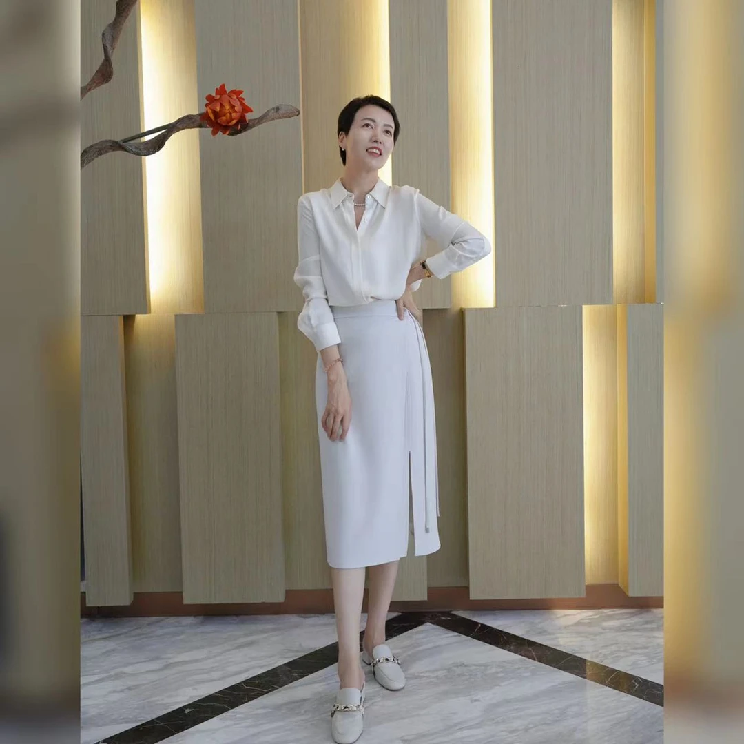 【YAN】小A半裙白色围裹高腰通勤百搭醋酸半身裙女C662821B6025