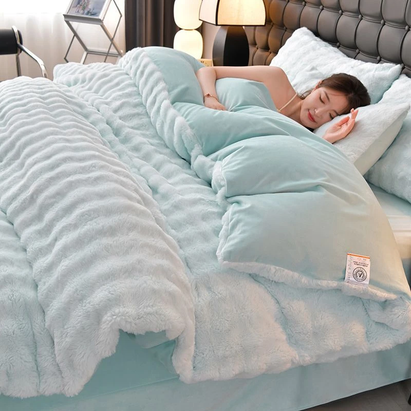 冬季珊瑚绒双面绒加厚毛绒四件套床裙牛奶绒床单被套加绒被罩纯色