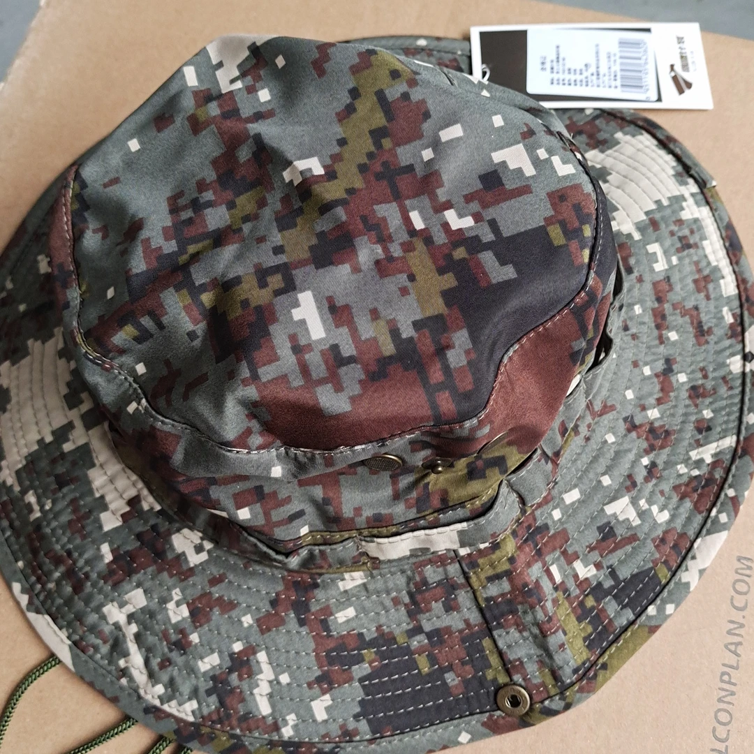 户外大帽檐遮阳夏季防晒渔夫帽圆边平顶迷彩帽