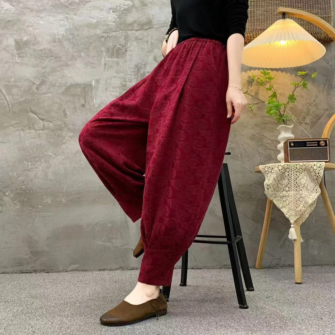 142冬季新款加绒加厚印花萝卜裤