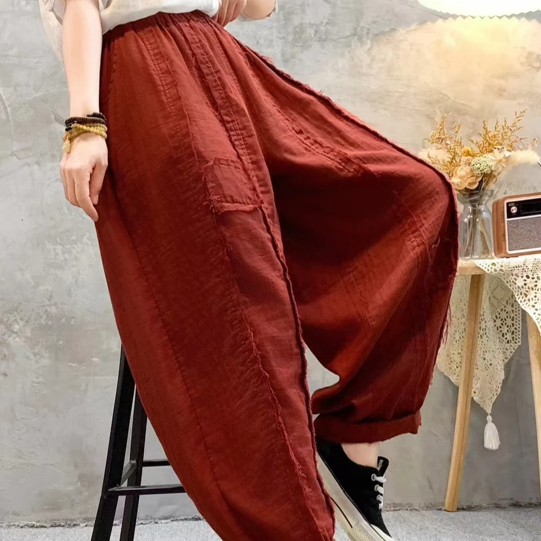 05夏季新款百搭宽松九分纯色松紧腰南瓜裤