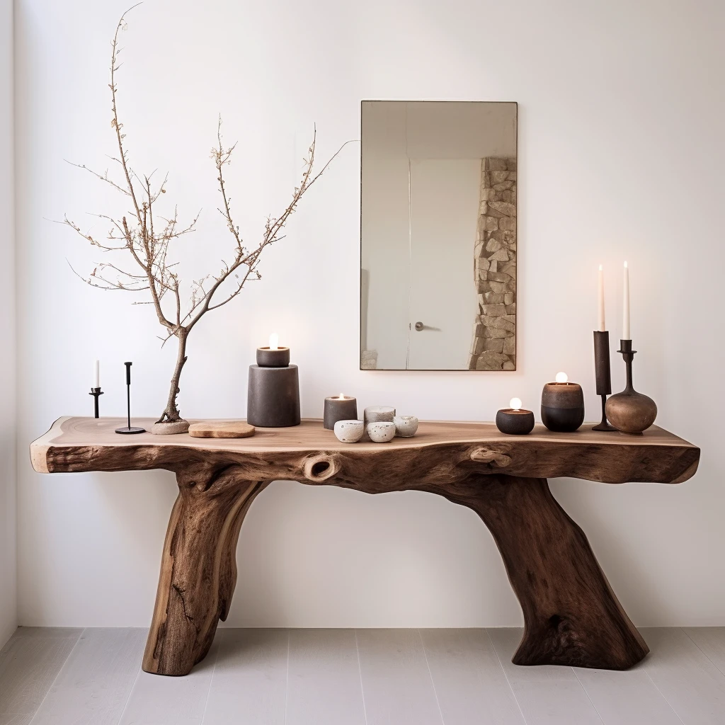 侘寂风风化卧室梳妆台椅子组合书房实木书桌复古简约原木玄关桌