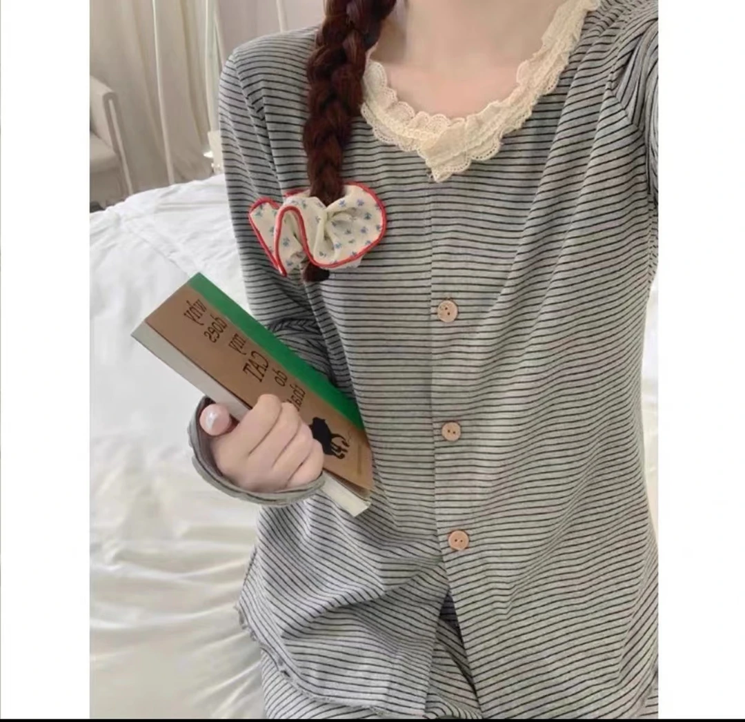 991春秋款带胸垫长袖长裤女韩版睡衣家居服套装YZT