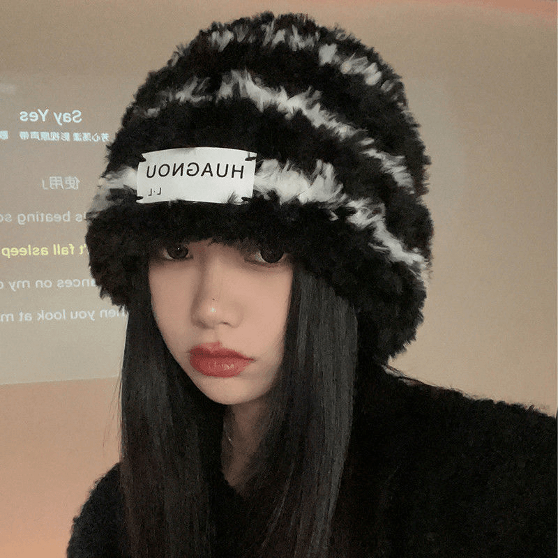 冬季毛线帽子新款百搭针织套头帽显脸小加厚保暖护耳毛绒堆堆帽