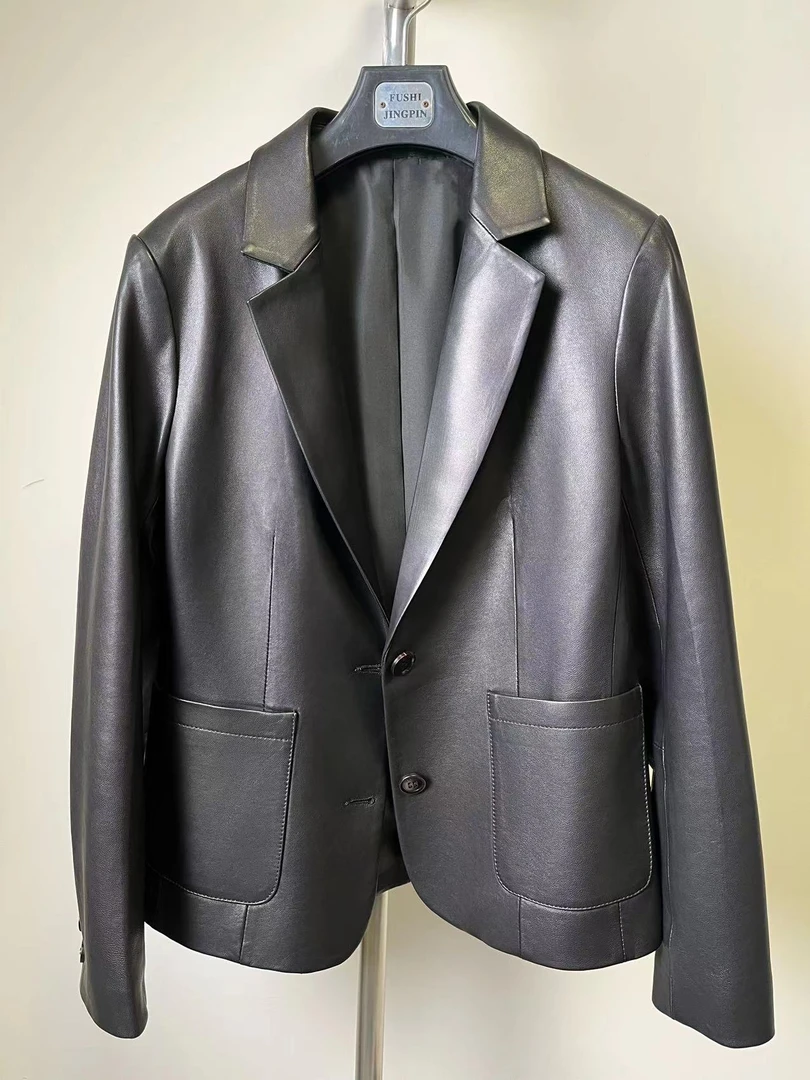 真皮皮衣女西装2024新款植鞣绵羊皮外套爆款