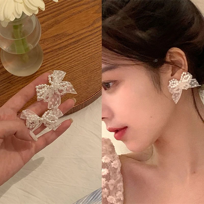 冬季款珠珠蝴蝶结耳环气质高级感大气森系温柔ins耳饰女耳钉