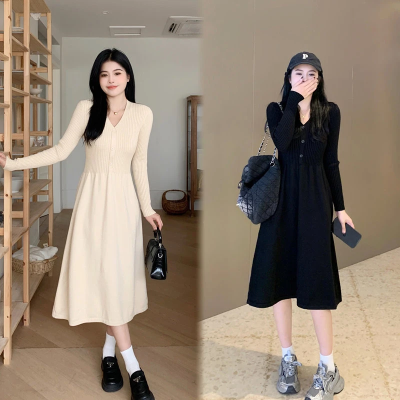 大码胖MM200斤配大衣孕妇毛衣裙赫本风内搭打底针织孕妇连衣裙子