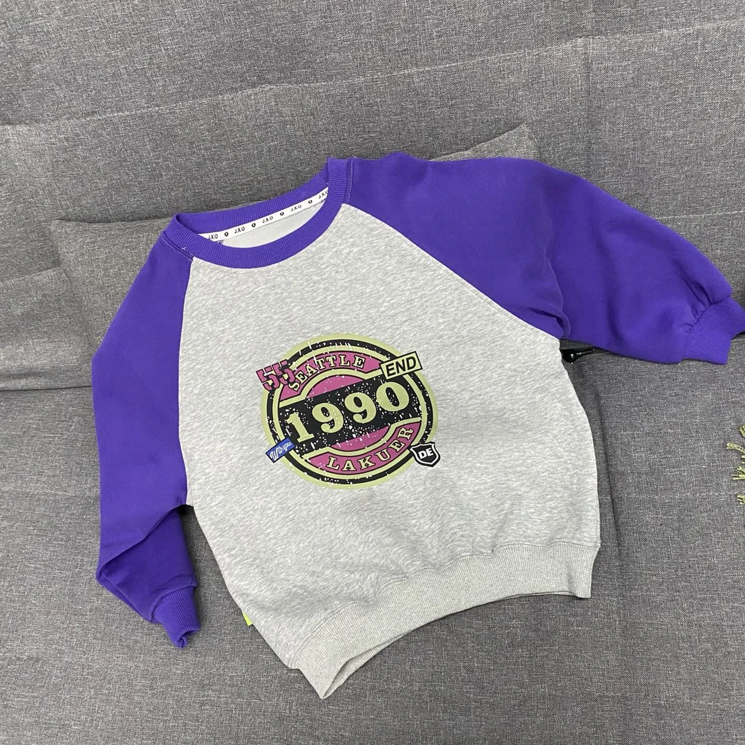 加绒卫衣加厚男女通穿时尚休闲印花连帽圆领套头长袖拼色