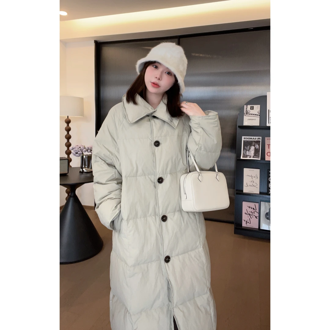 冬季韩版立领宽松时尚中长款白鸭绒羽绒服外套气质