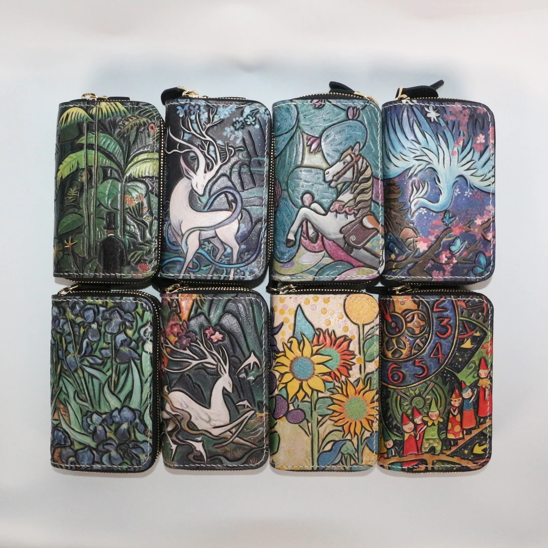 匠人乔皮具【皮雕双层钥匙包】大号手工真皮国潮时尚女士拉链包