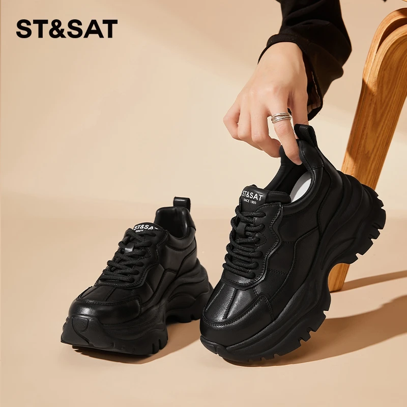 星期六真皮厚底内增高老爹鞋轻便休闲运动鞋2025冬秋季新款小白鞋
