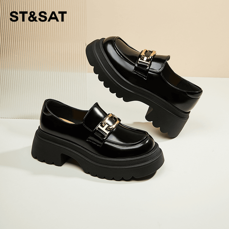 星期六英伦风软皮小皮鞋2024秋款学院风女鞋真皮女鞋厚底乐福鞋