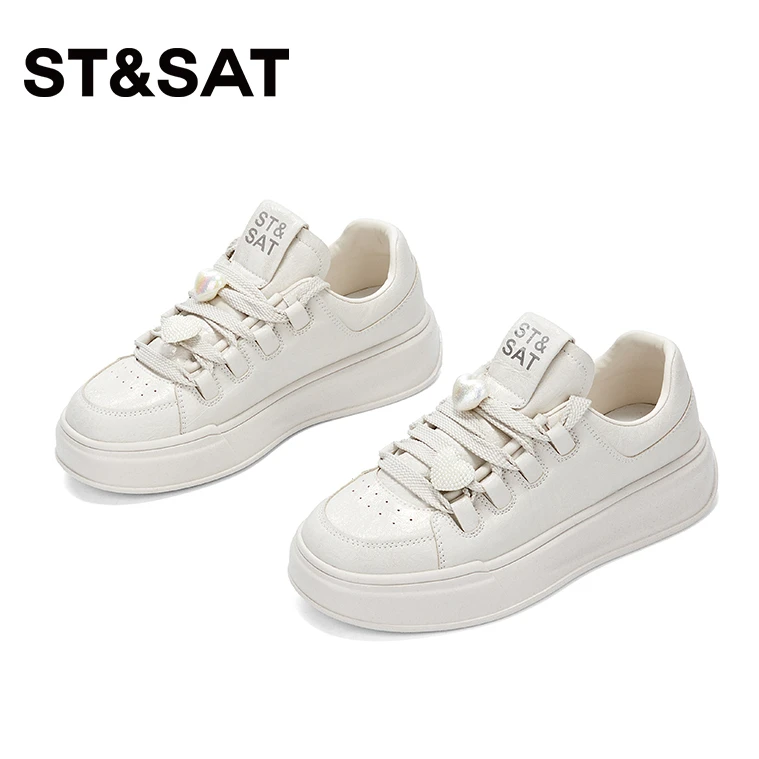 星期六厚底小白鞋爱心串珠女鞋休闲松糕板鞋2025秋季爆款学生鞋子