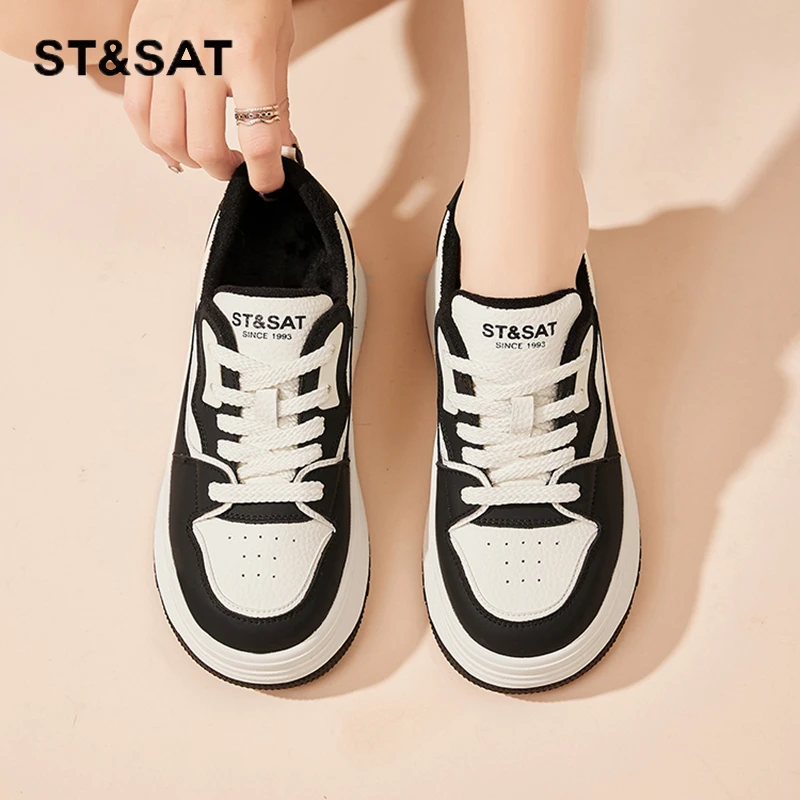 星期六真皮韩版小白鞋爆款百搭板鞋休闲松糕鞋2025冬季新款运动鞋