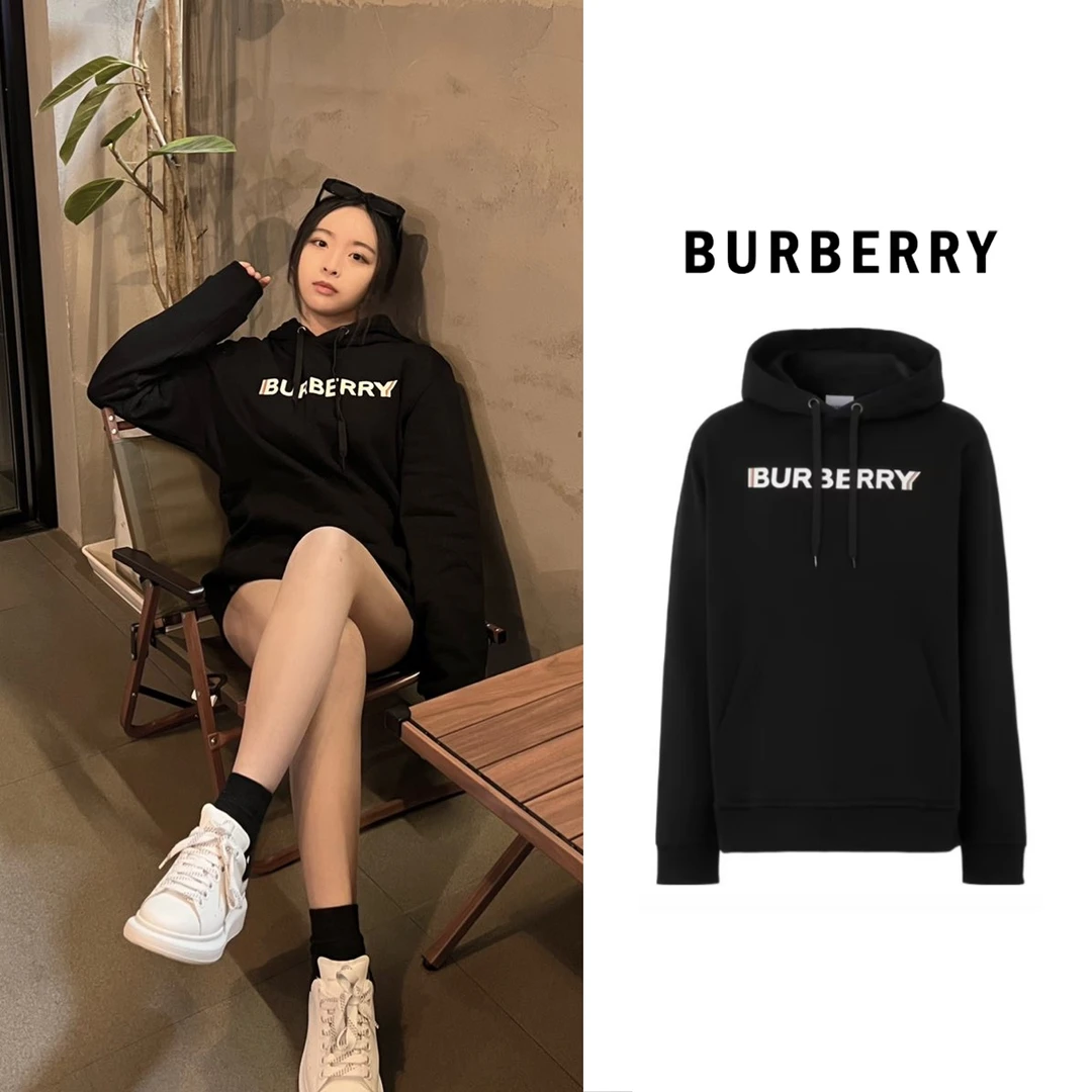 全新未使用 BURBERRY/博柏利 彩虹阴影字母圆领连帽卫衣男女同款