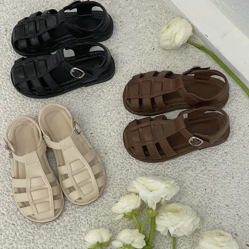 女童编织罗马凉鞋2025夏季新款韩版儿童软底包头公主鞋大童沙滩鞋
