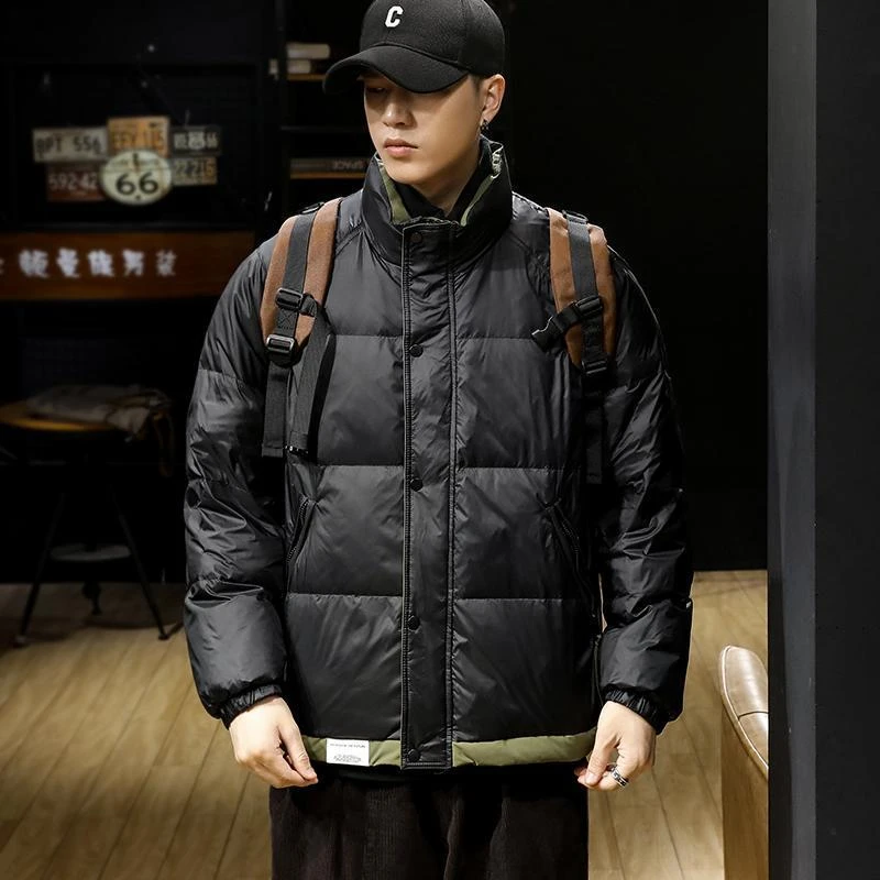 2023新款冬装立领轻薄羽绒服男青年韩版撞色休闲时尚潮流百搭男装