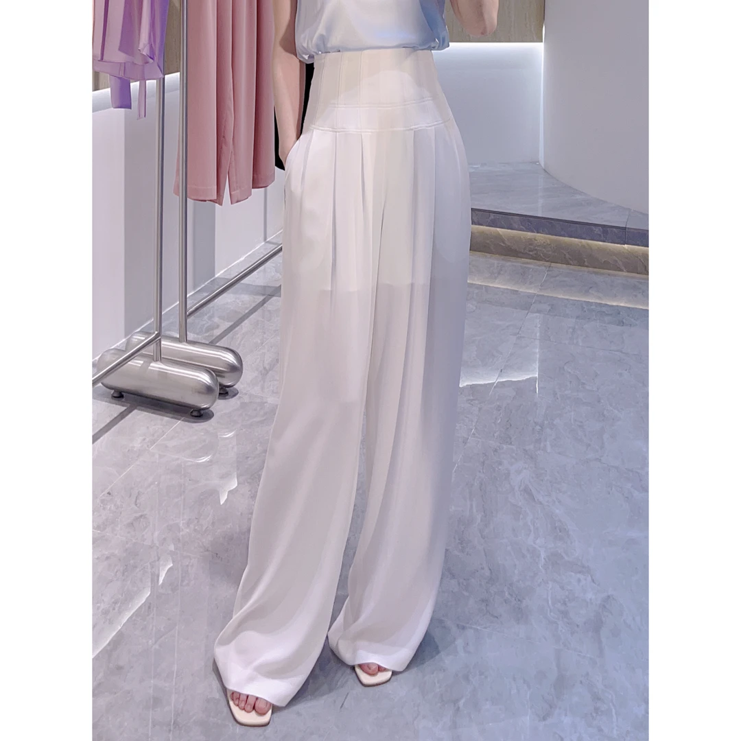 嫚渡春季设计师三色超高显瘦时尚气质高腰醋酸休闲垂感长裤甩裤子