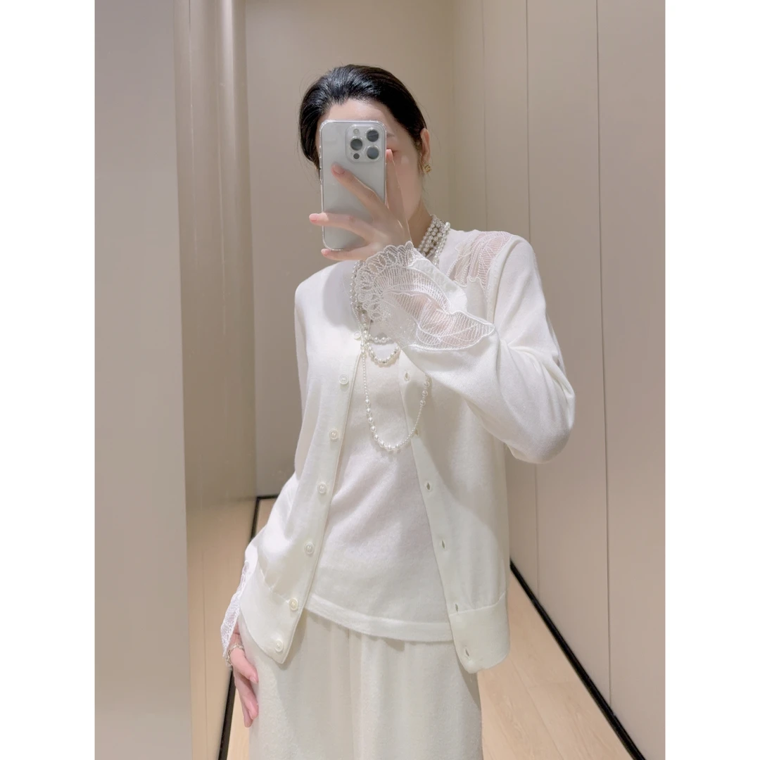 嫚渡100%精仿羊毛刺绣纯色羊毛衫  时尚小香风法式休闲长袖羊毛衫