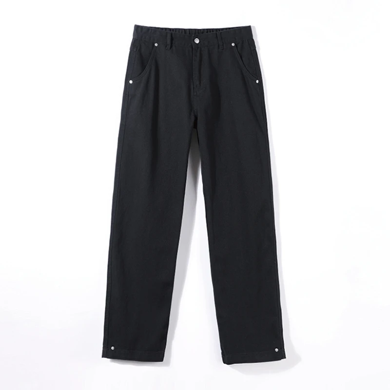 秋冬新款clean fit美式休闲黑色牛仔裤高街宽松直筒垂感长裤子