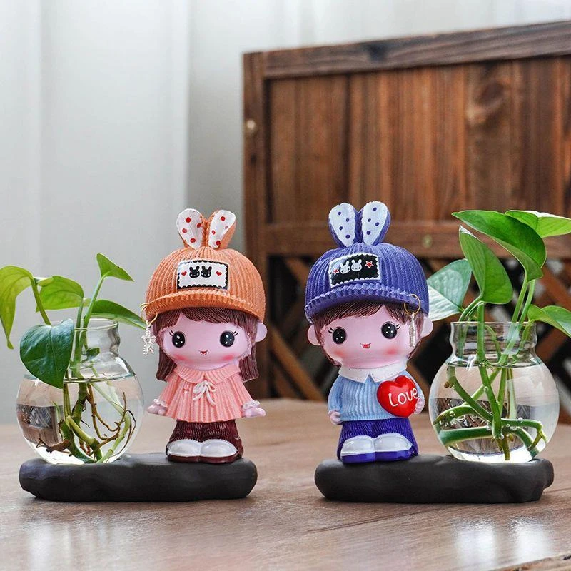 创意玻璃花瓶摆件家居课堂装饰品花器办公桌绿萝花插陶瓷水培容器
