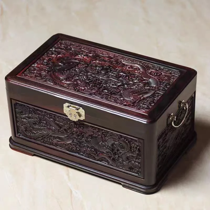 【木上】红酸枝-龙凤首饰箱大号41*26*23-红木珠宝首饰箱文玩盒