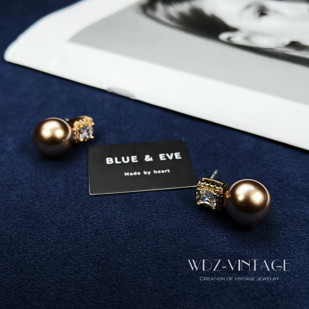 铜合金仿珍珠耳饰 卡布奇诺-中古vintage首饰饰品耳饰耳环轻奢女