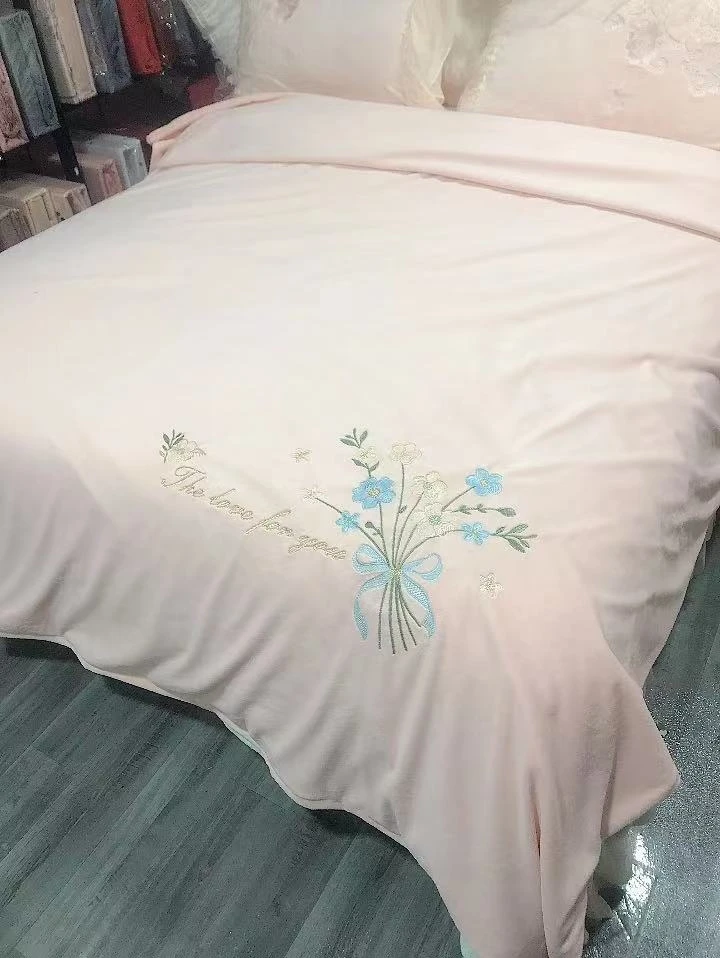 全消光牛奶绒绣花单被套小号标准柔软保暖
