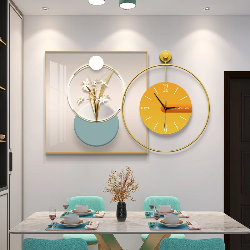 现代轻奢静音钟表挂钟餐厅装饰画高档大气客厅饭厅背景墙时钟挂画