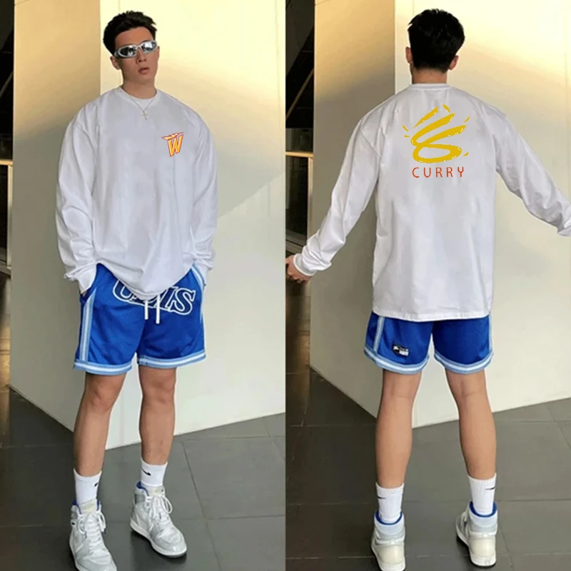 春秋新款美式印花运动t恤男潮牌速干投篮服宽松透气篮球训练上衣