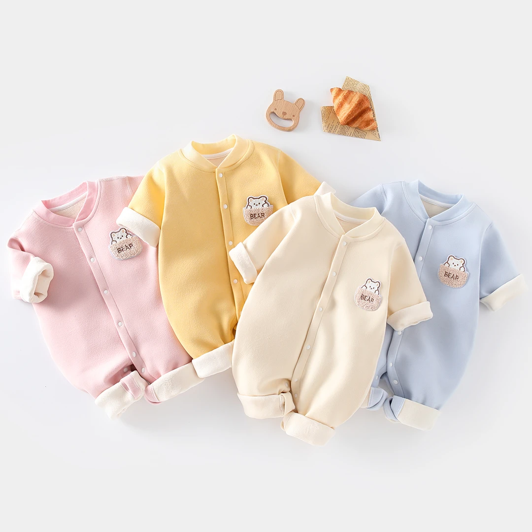 （易帛专享）婴儿秋冬季加绒连体衣新生儿保暖衣宝宝外出衣服爬爬服