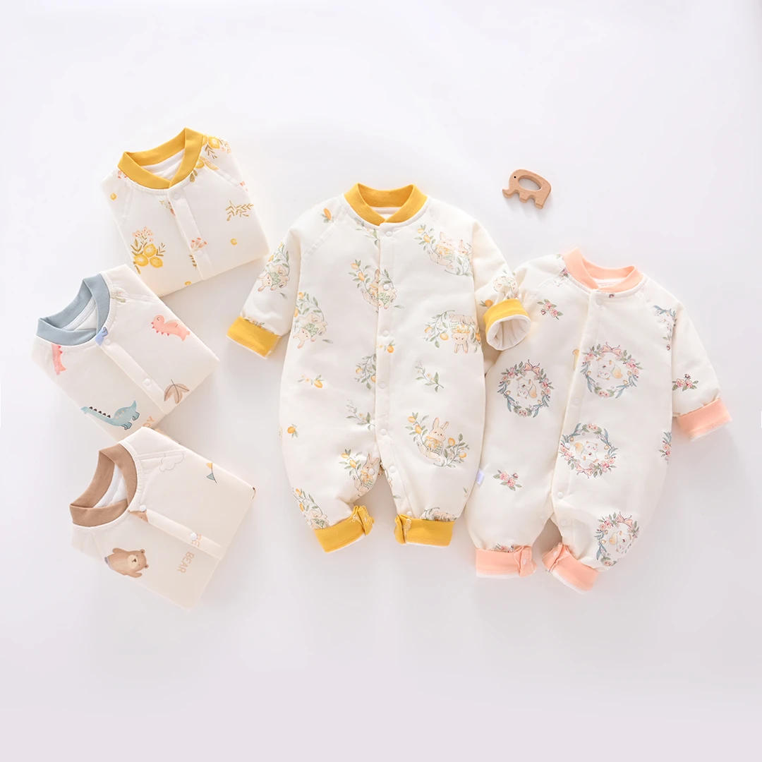 （易帛专享）婴儿秋冬夹棉连体衣40克无骨薄棉新生儿保暖衣宝宝睡衣