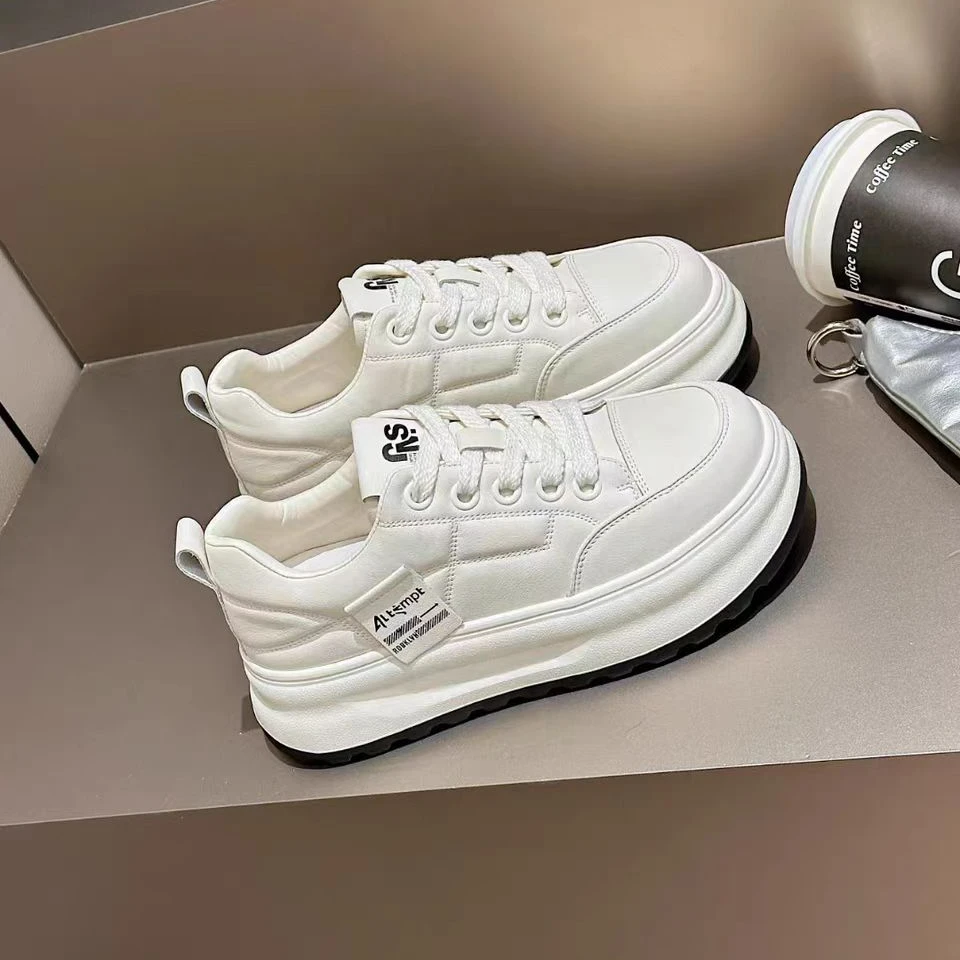 ZV301-软底小白鞋女2024新款圆头系带真皮单鞋学生休闲板鞋