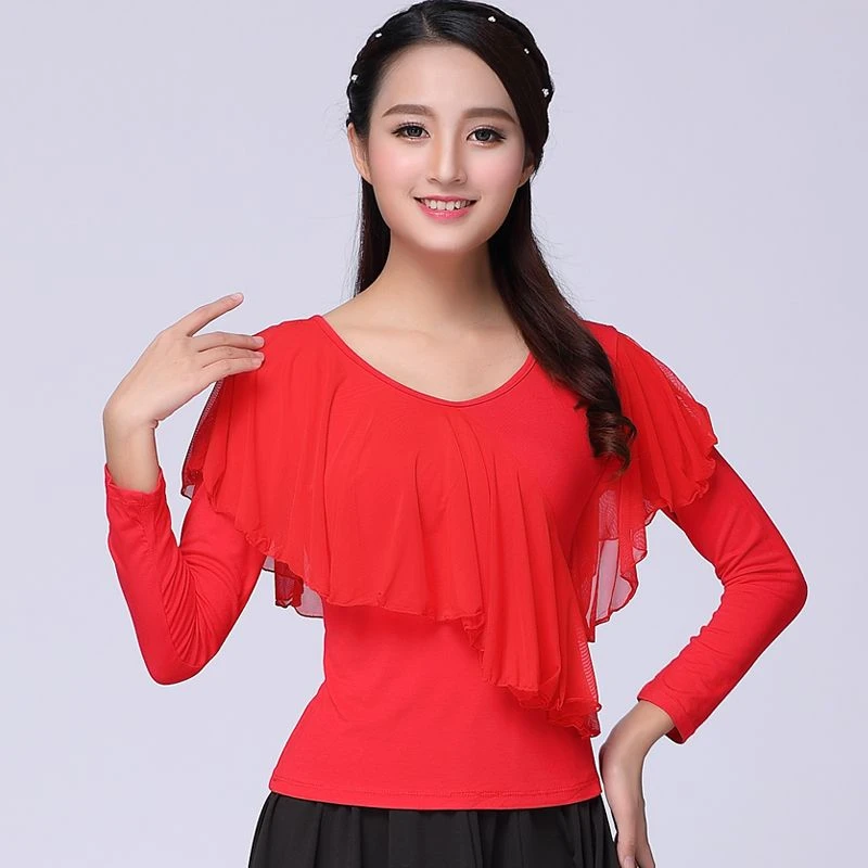 新款修身春夏广场舞服长短袖舞蹈上衣圆领拉丁舞跳舞练习服莫代尔