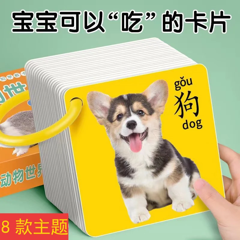 双面早教闪卡0到3岁宝宝启蒙看图识字学习撕不烂益智早教认知卡片