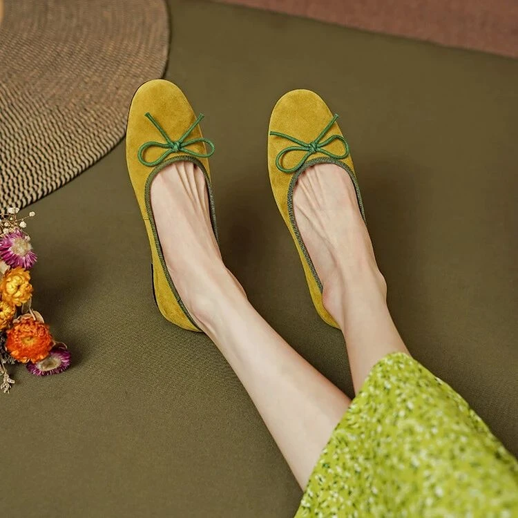 软羊皮巨巨好穿法式复古蝴蝶结软底奶奶鞋女真皮芭蕾舞平底单鞋女