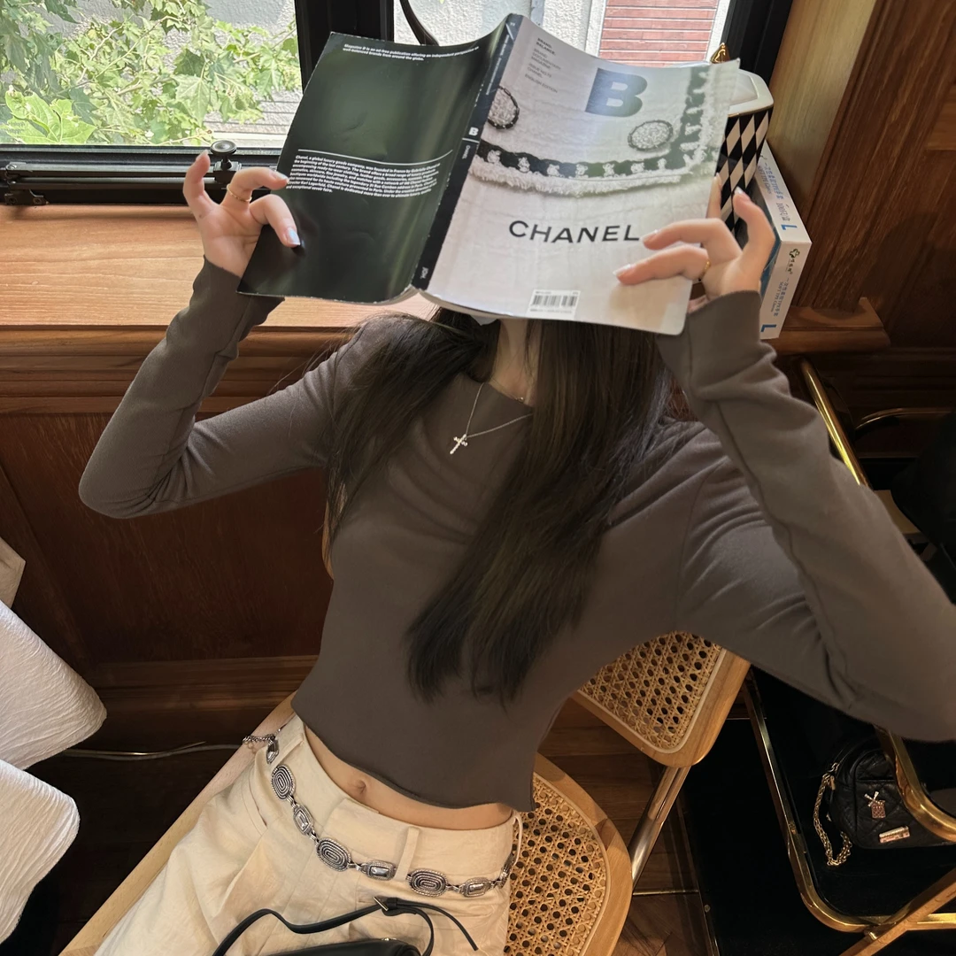 黑豆哼哼 open sense*敲显瘦修身百搭针织衫t恤秋季女装长袖上衣