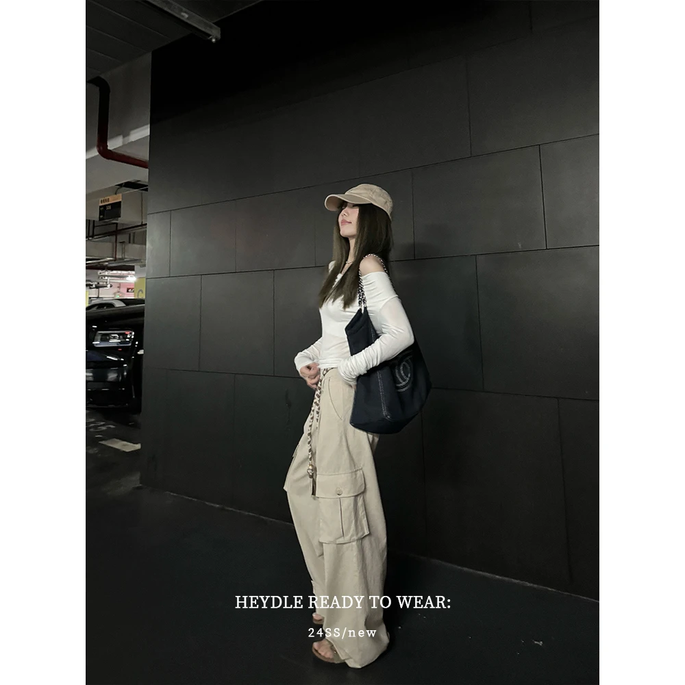 黑豆哼哼 旷野微风之息*亚麻工装裤女秋装大口袋宽松直筒裤阔腿裤