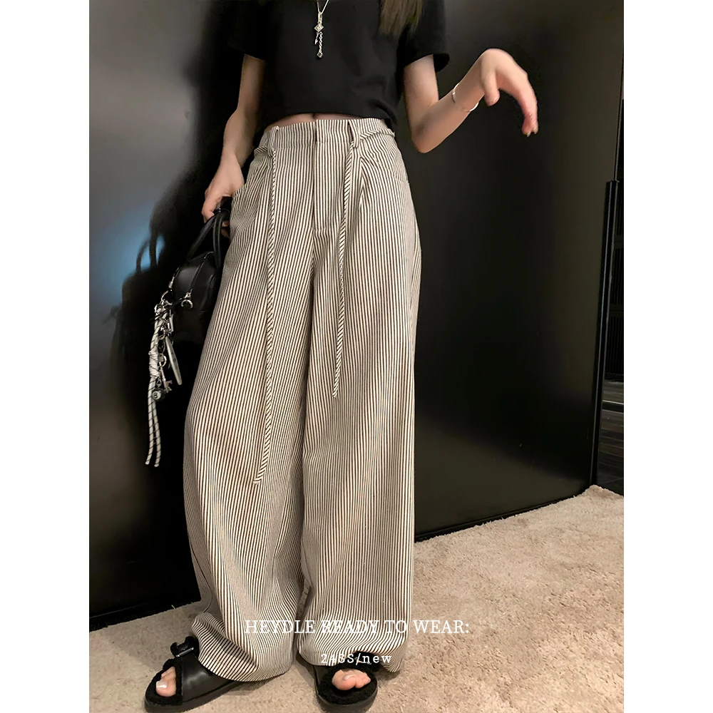 黑豆哼哼 夏尔线谱*黑白条纹阔腿裤女初秋慵懒松弛感直筒裤休闲裤