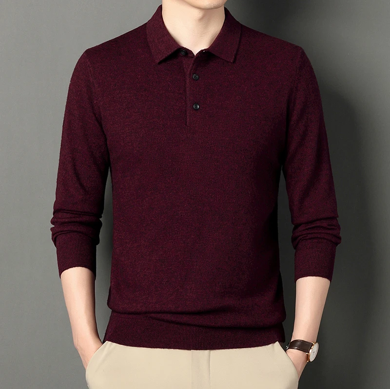 男士纯羊毛长袖针织羊毛衫毛衣休闲百搭中厚纯色翻领秋冬MQD005