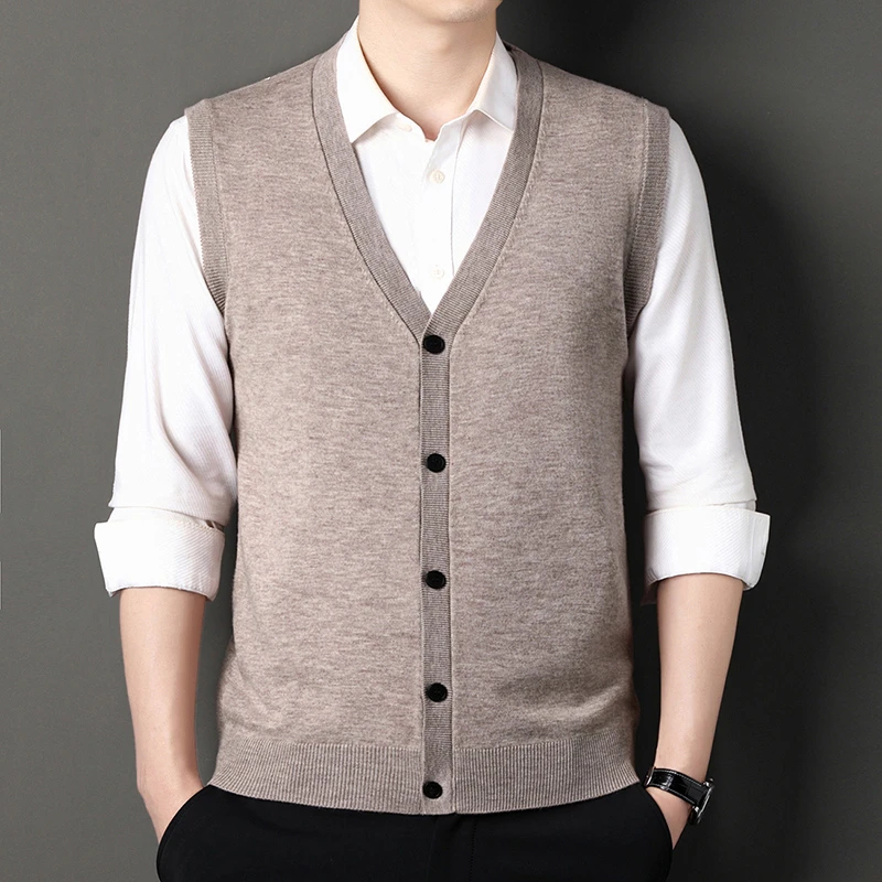 男士纯羊毛开衫男装休闲v领秋冬爸爸装外套外穿针织羊毛衫MQD011