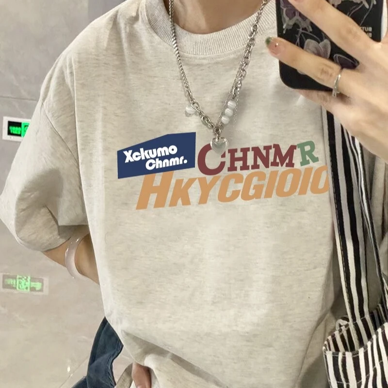 2024新款爆款重磅纯棉夏季短袖t恤女灰色美式宽松百搭设计感上衣