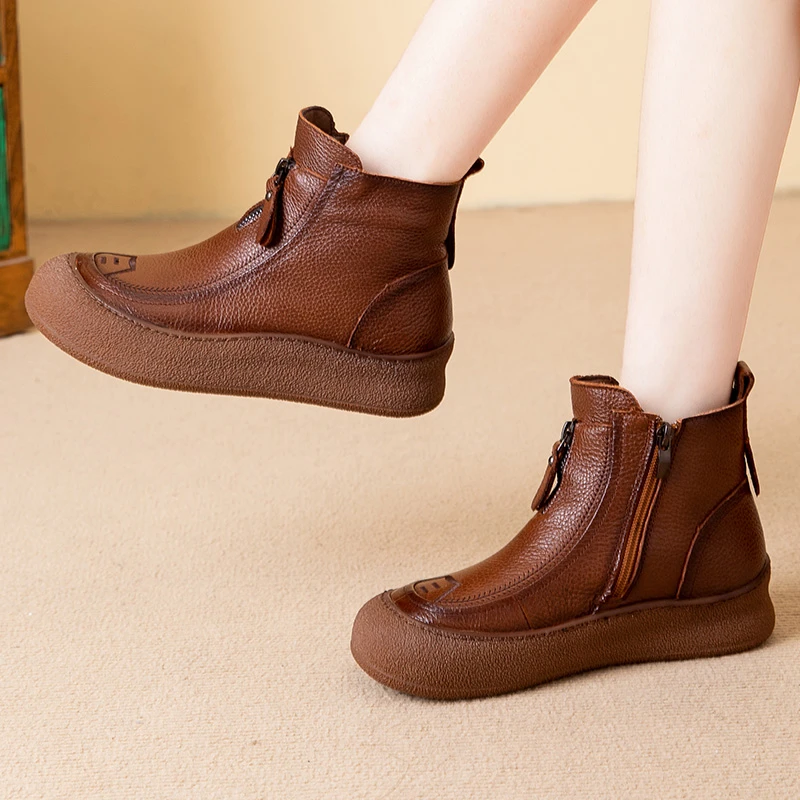 6132新款女靴软皮软面舒适百搭防滑耐磨真皮小短靴