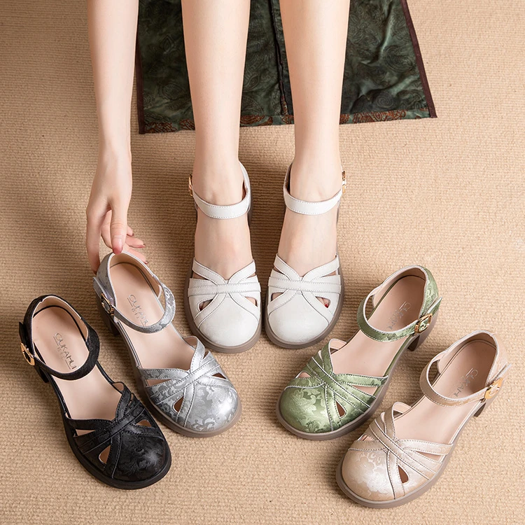 52202夏季跳舞鞋春秋凉鞋高跟鞋粗跟防滑舒适软底妈妈鞋时尚百搭