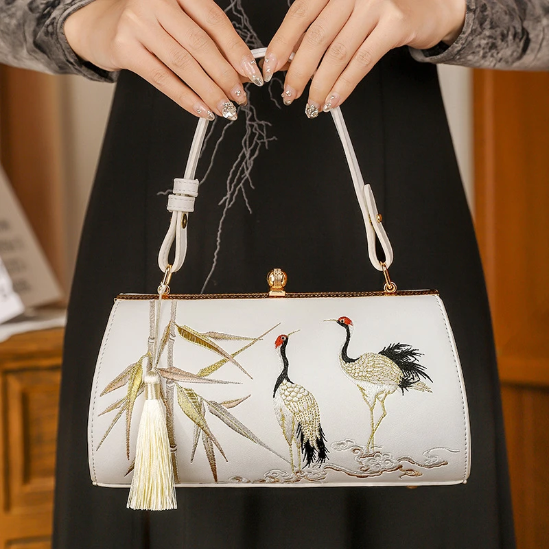 【祥鹤报喜】国潮古风手提包新款绣花旗袍包中国风单肩包斜挎包