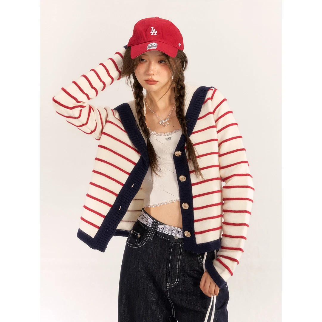 Asgony水手领提花针织外套